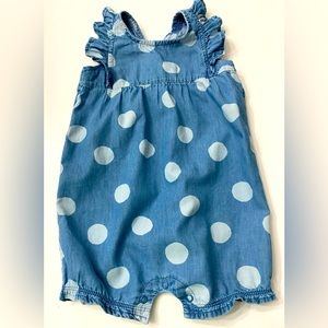 Carter’s Chambray White Polka Dot Ruffled Cap Sleeves Snap Bubble Suit 24 Months